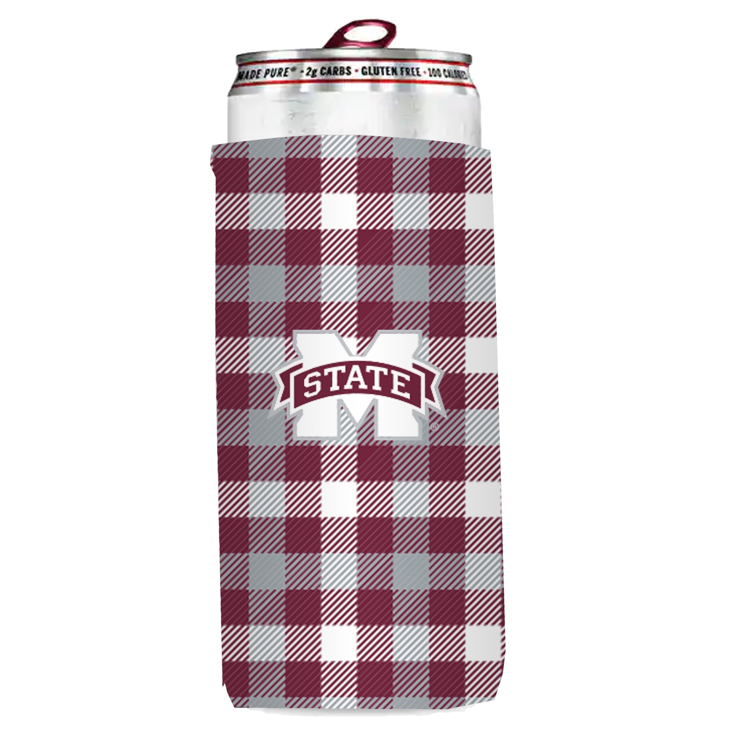 MSU Plaid Slim Can Koozie