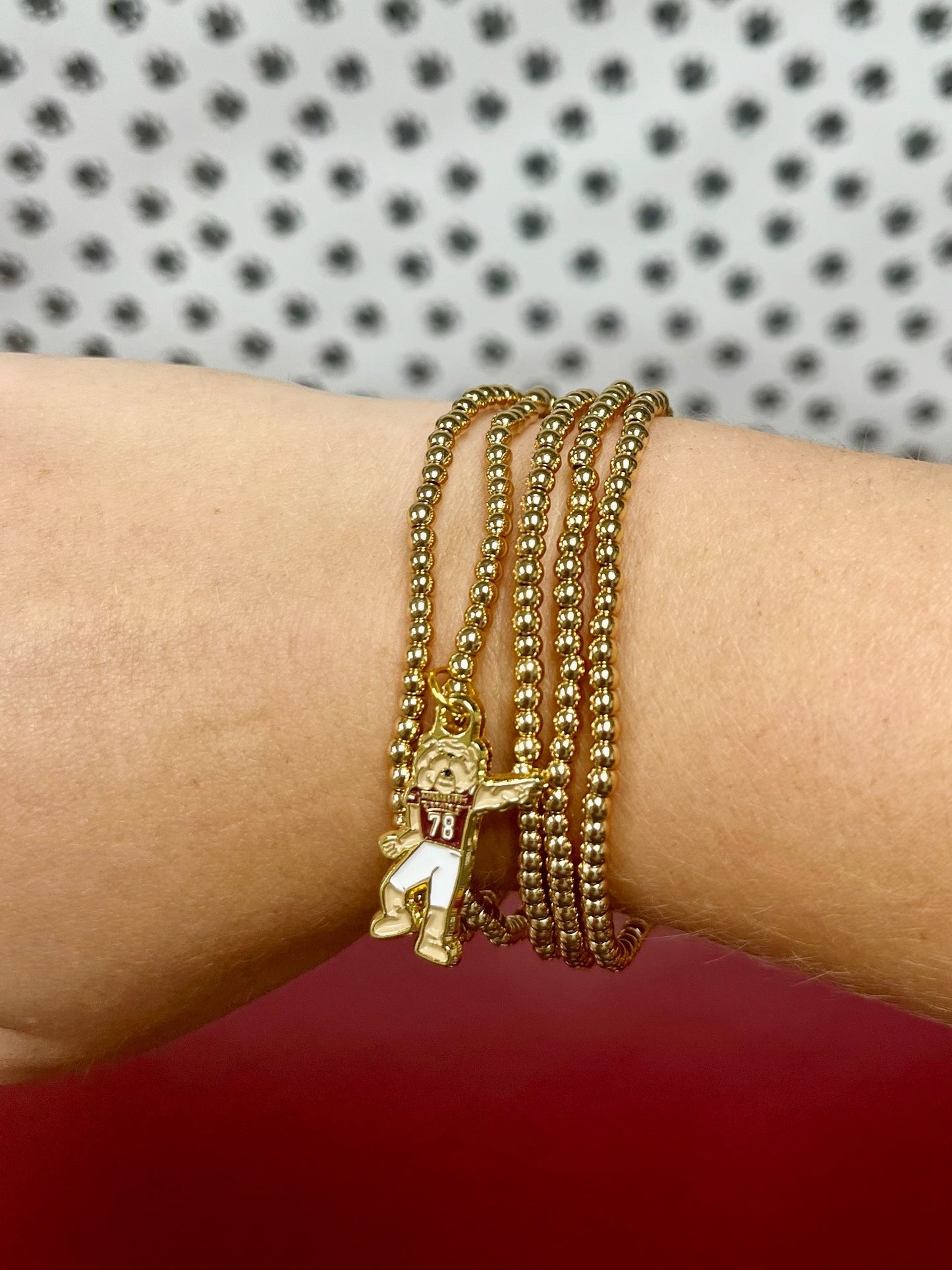 Bully Mascot Gold Beaded Bracelet Stack