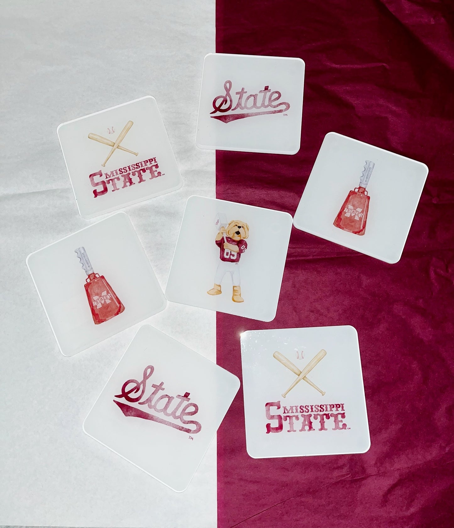 Acrylic MSU Watercolor Coaster Sets