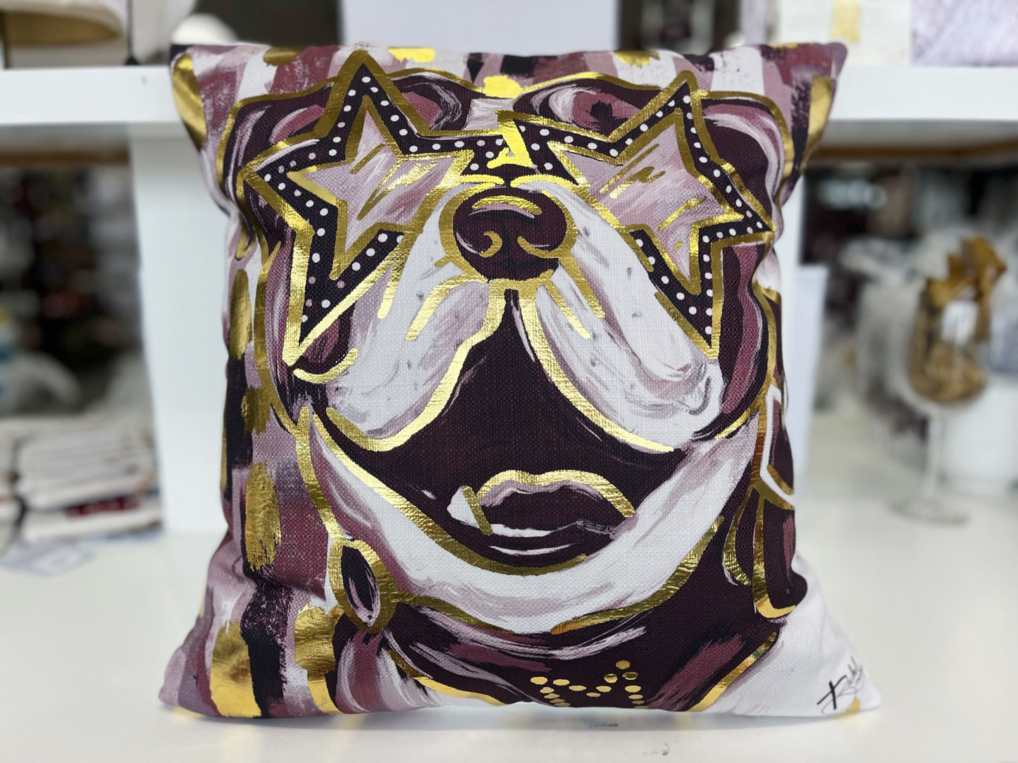 Gold Foil Bulldog Pillows
