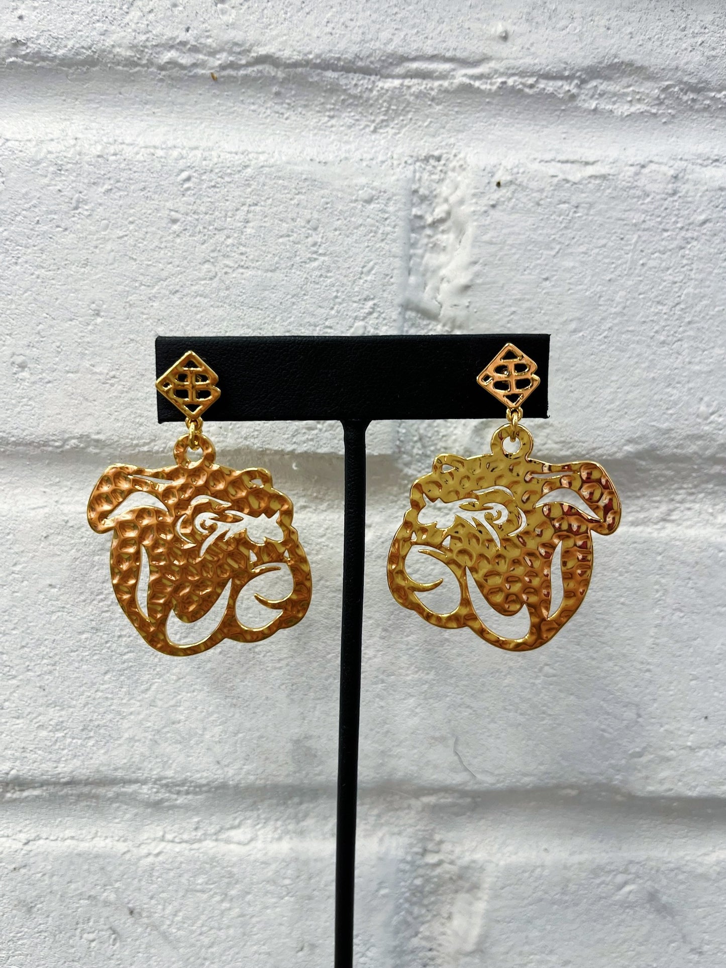 Gold Bulldog Statement Earrings