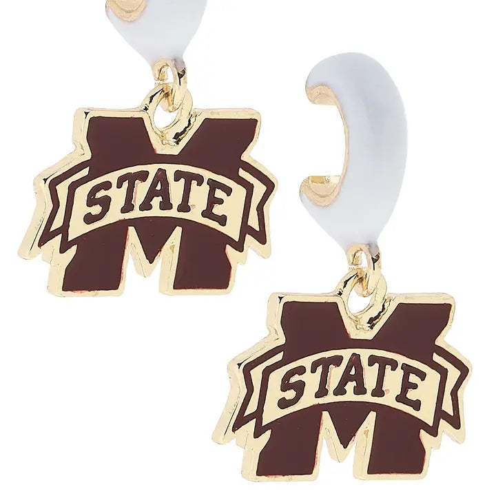 Mississippi State Maroon & Gold MBanner White Hoop Earrings