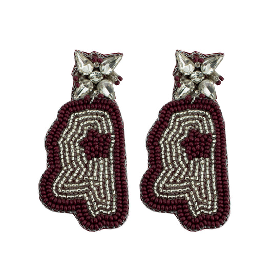 Rhinestone Mississippi State Outline Earrings