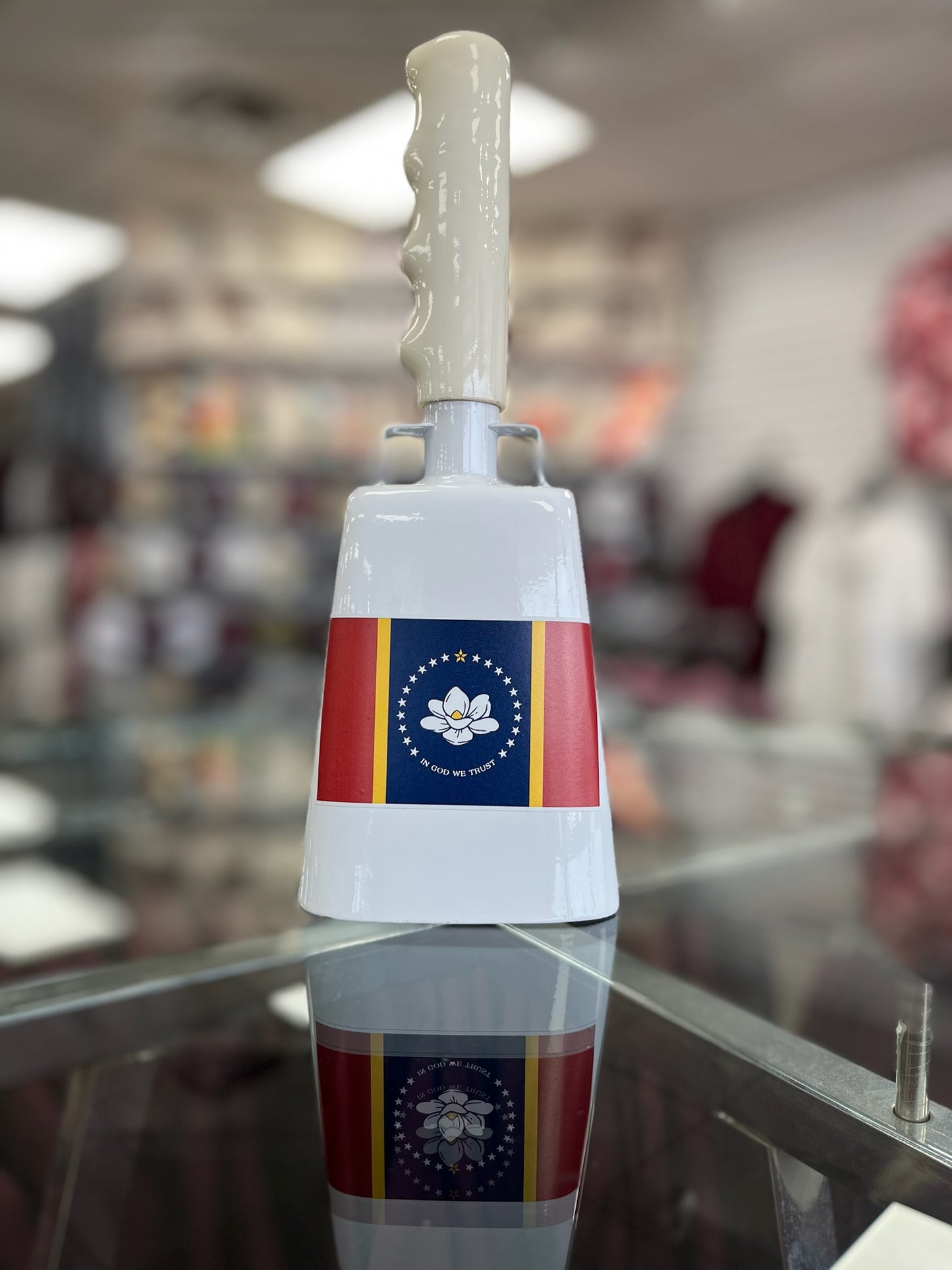 Boxed: Medium White BullyBell with Mississippi Flag Decal