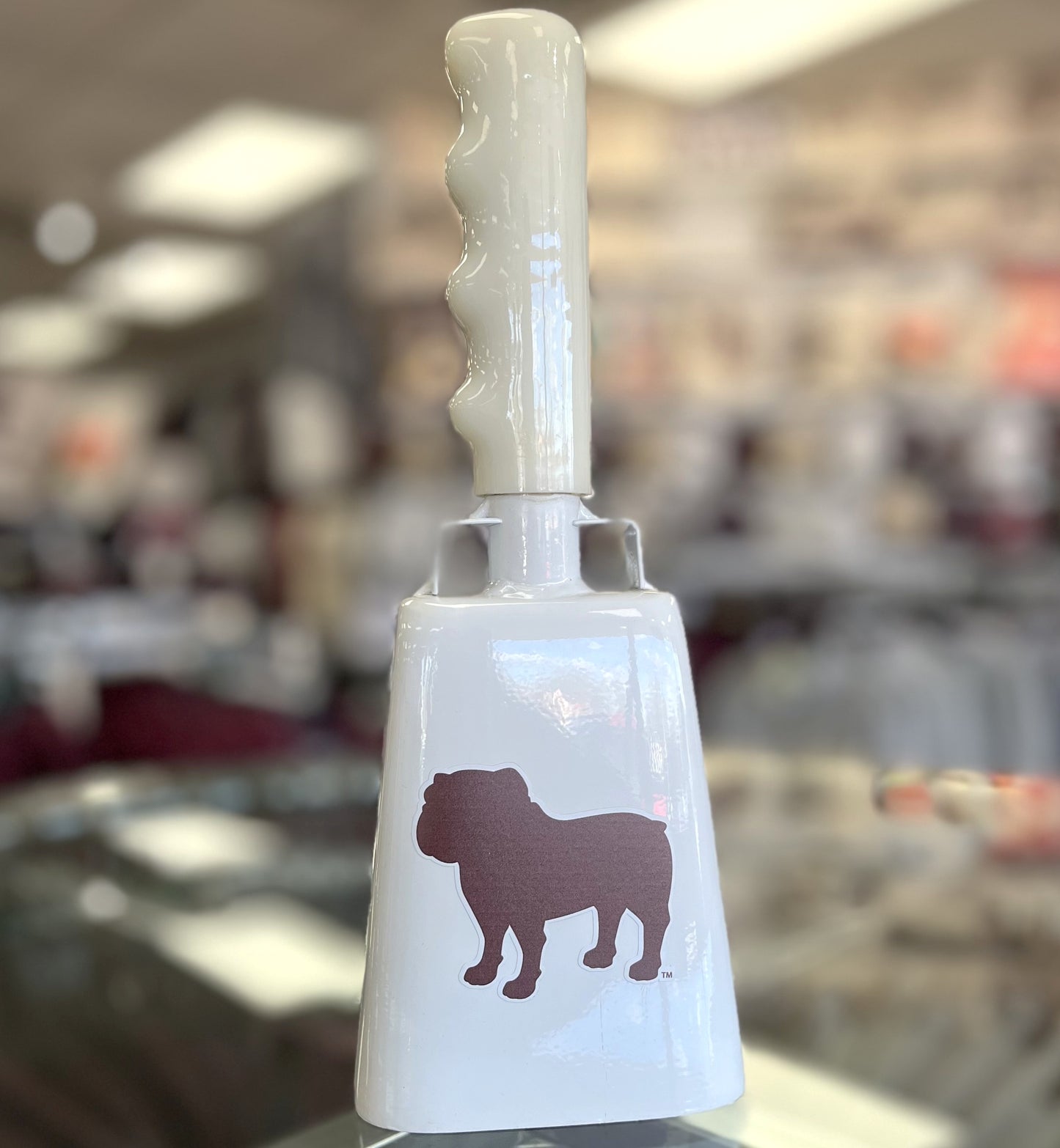 Boxed: Medium White BullyBell with Bulldog Silhouette Decal