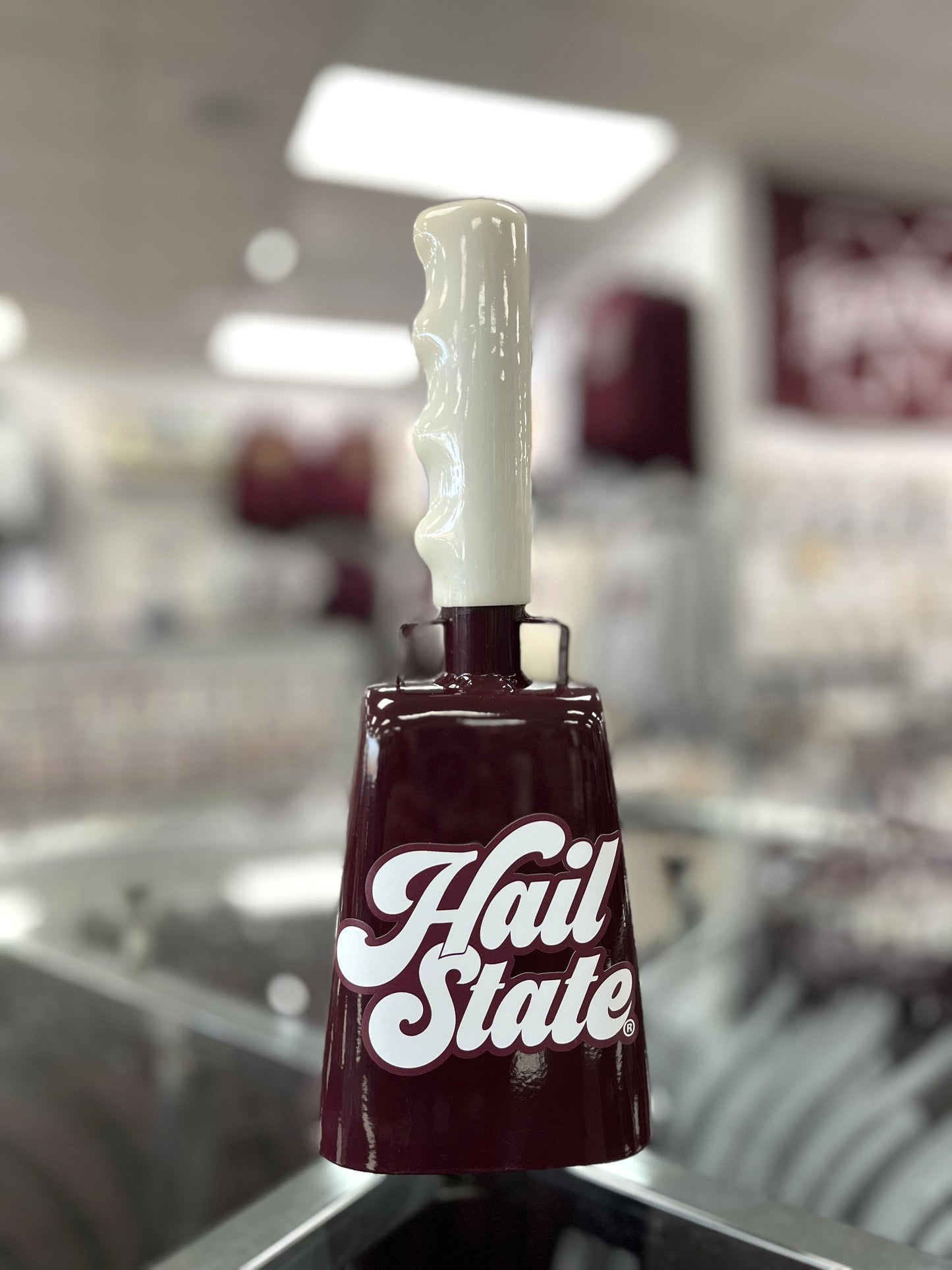 Boxed: Medium Maroon BullyBell with White Retro Hail State Decal with Maroon outline