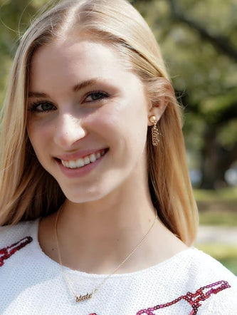 Maroon and Gold State Script Earrings