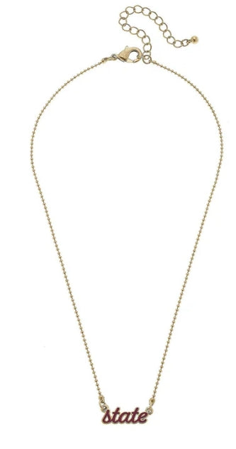 Maroon and Gold State Script Necklace