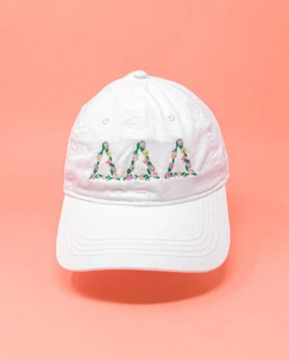 Sorority Floral Embroidered White Hat