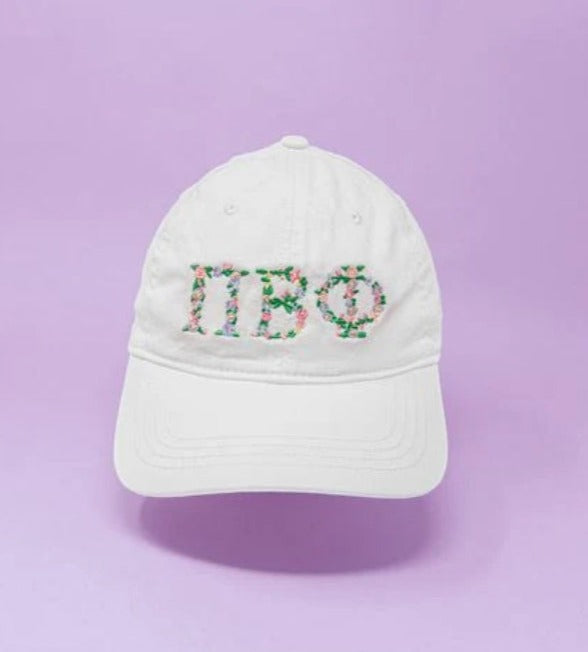 Sorority Floral Embroidered White Hat