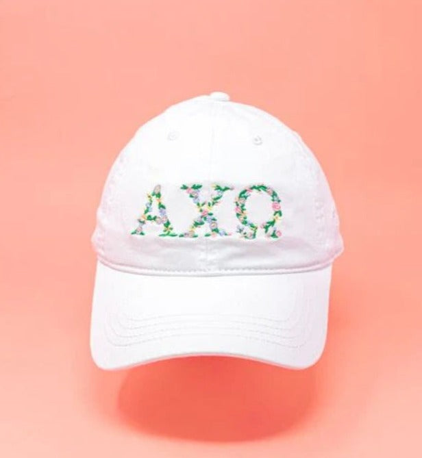 Sorority Floral Embroidered White Hat