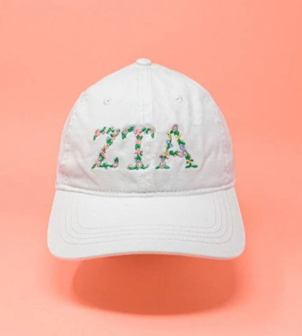 Sorority Floral Embroidered White Hat