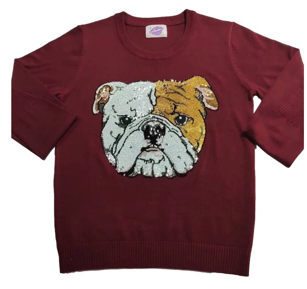 Sequin Bulldog Sweater