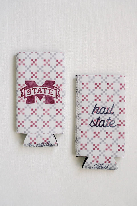 M Banner Hail State Skinny Koozie
