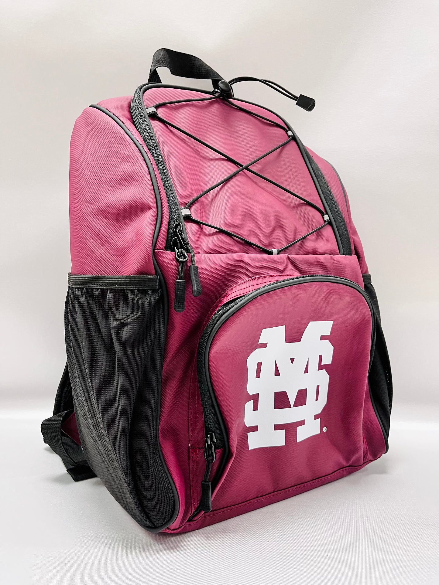 Maroon M over S Backpack Cooler
