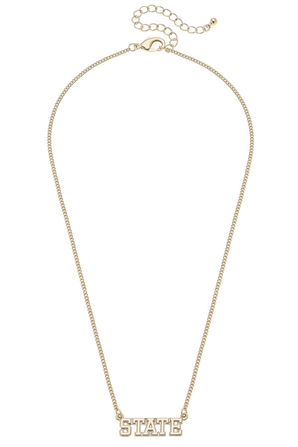 Varsity STATE Outline Gold Necklace