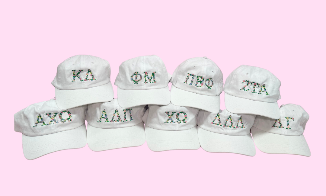 Sorority Floral Embroidered White Hat