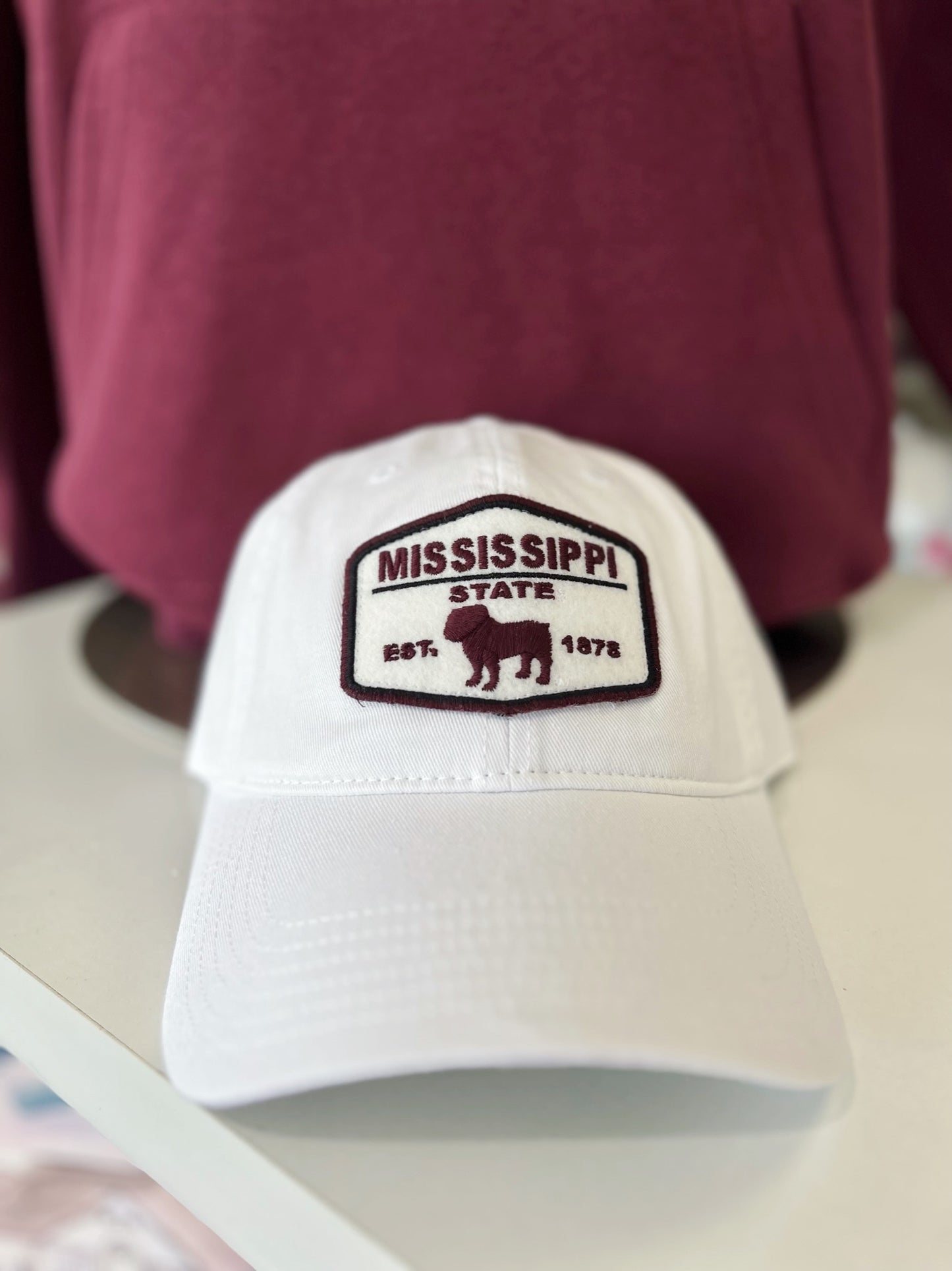 White MSU Felt Patch Hat