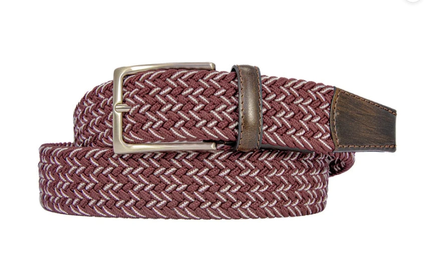 Maroon and Grey Braided Stretch Belt
