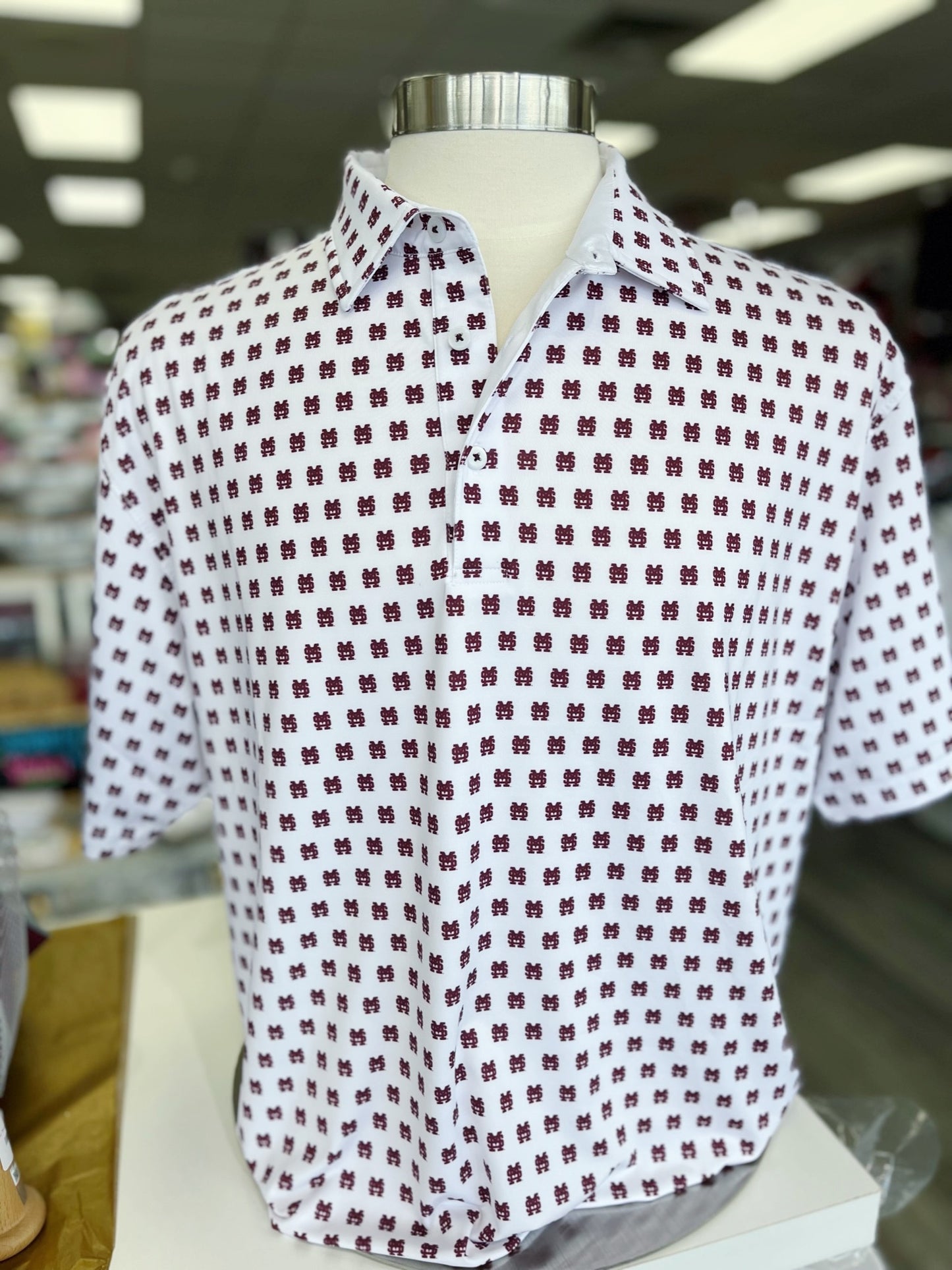 White M Over S Printed Polo