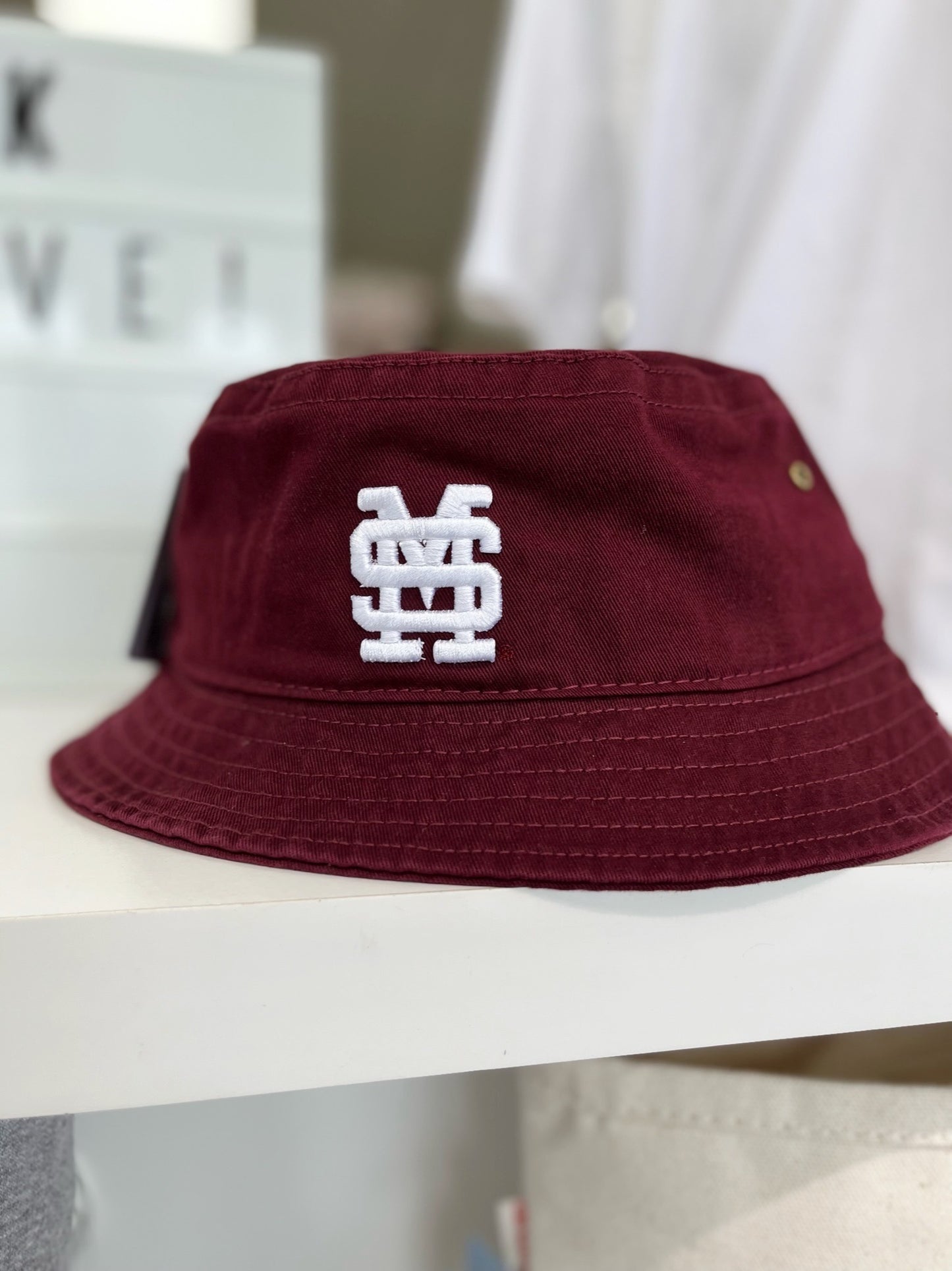 Maroon M Over S Bucket Hat