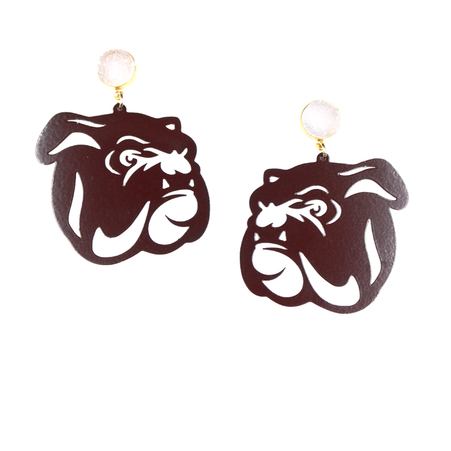 Maroon Bulldog with White Druzy Earrings