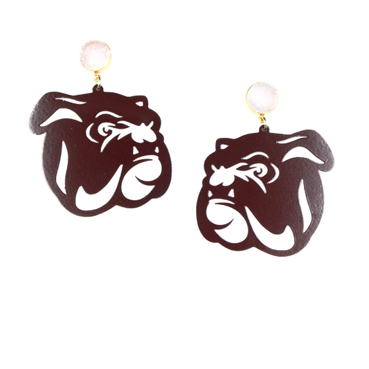 Maroon Bulldog with White Druzy Earrings