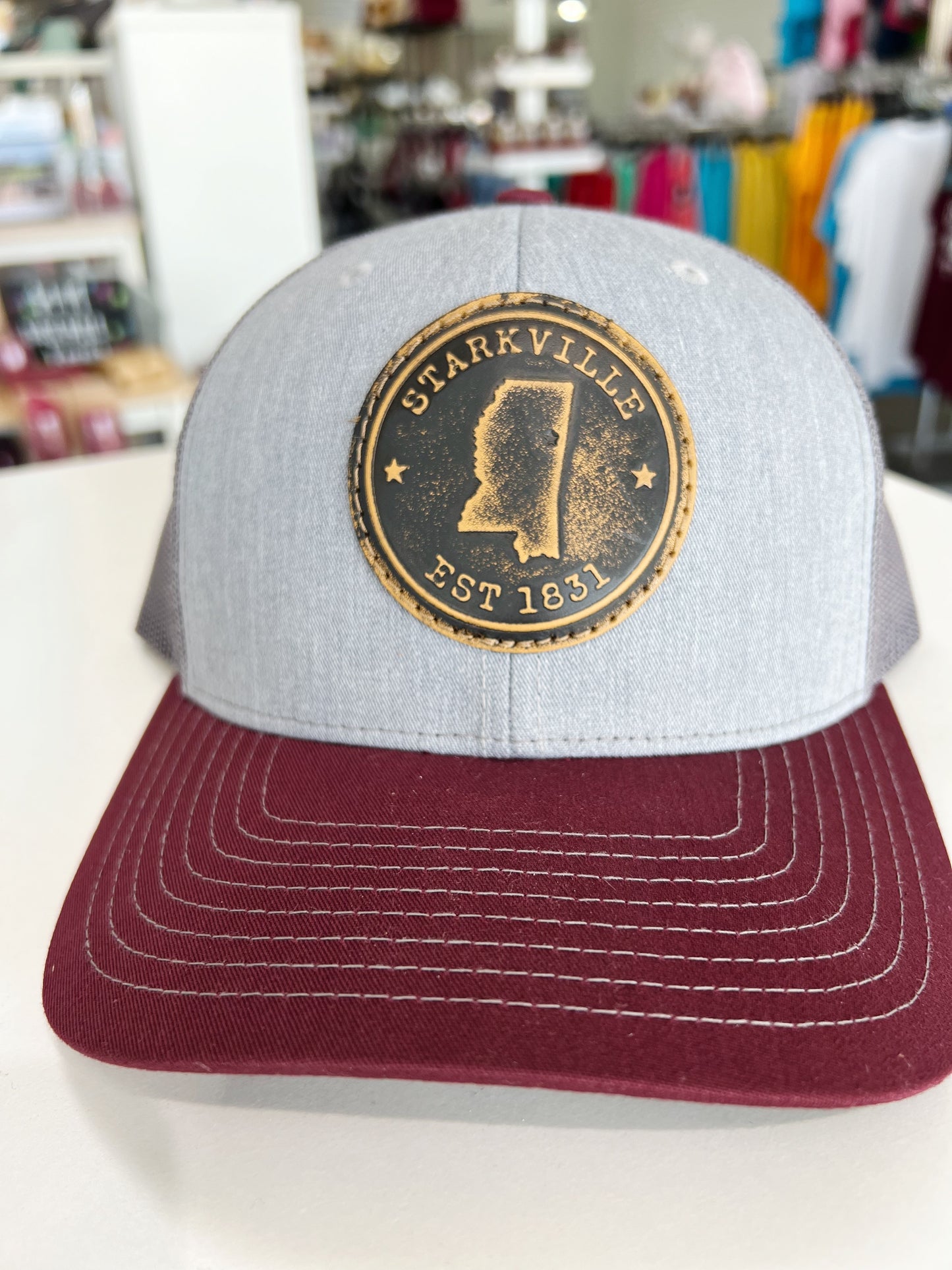 Maroon Starkville Circle Logo Trucker