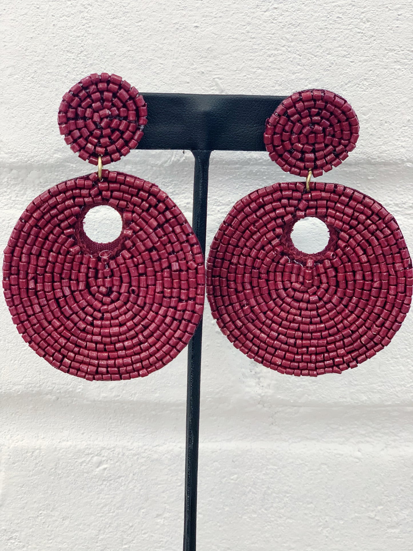 Maroon Round Bead Earrings