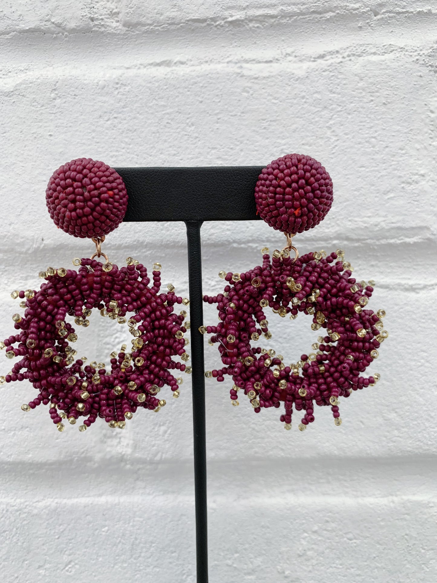 Maroon Dome & Circle Earrings
