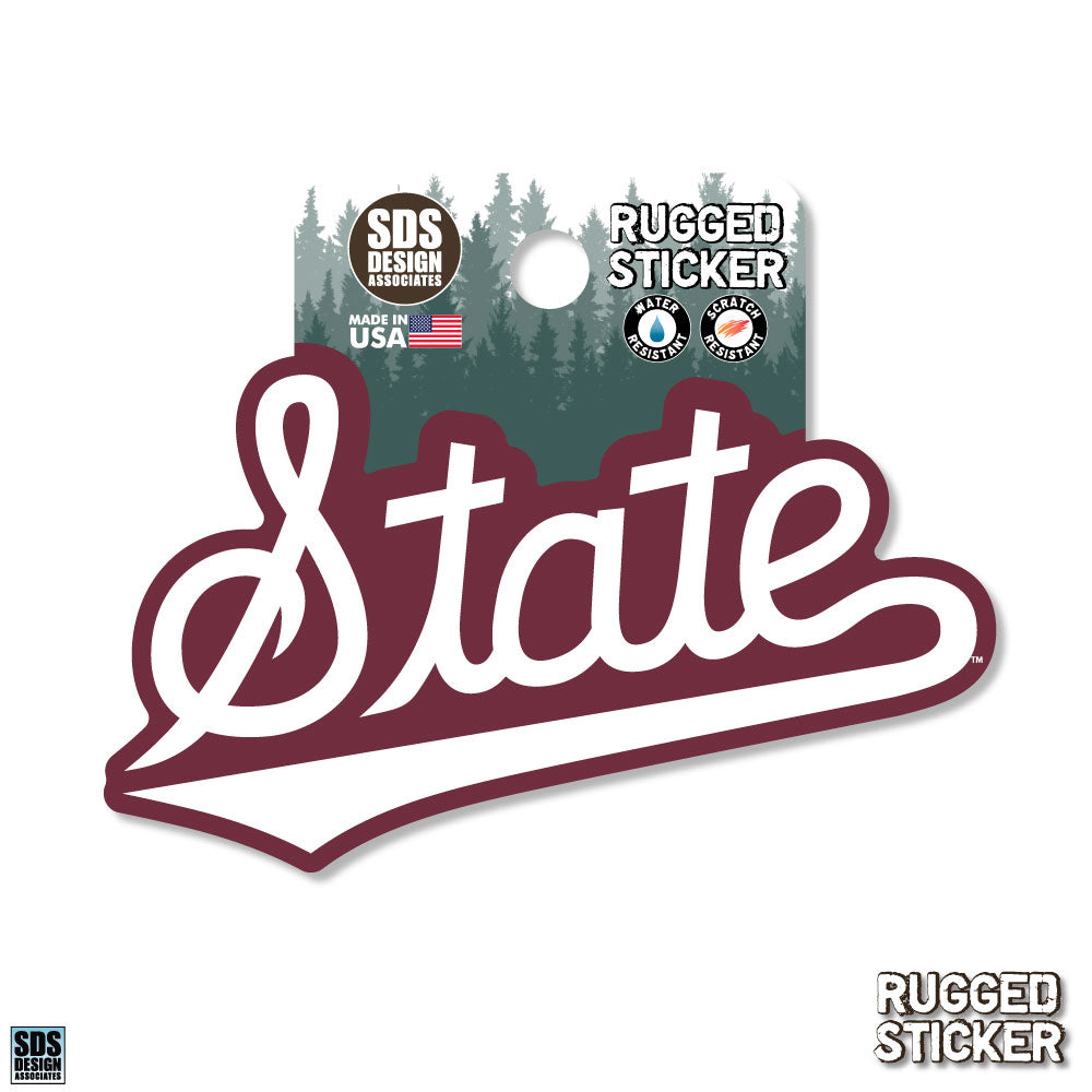 3" White State Script Rugged Sticker