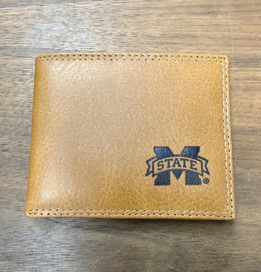 Tan Leather M Banner Debossed Wallets