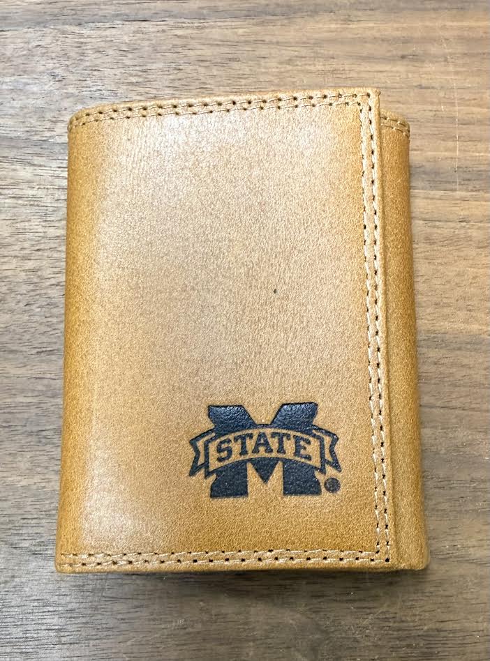 Tan Leather M Banner Debossed Wallets