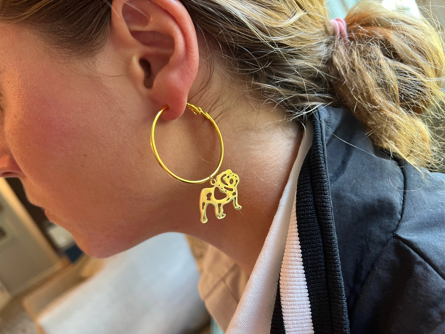 Hanging Bulldog Hoop Earrings