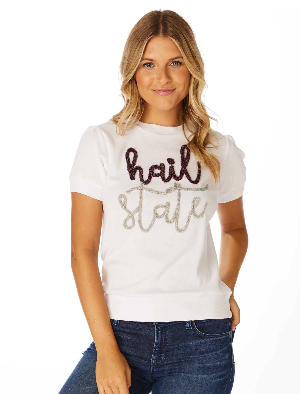 Hail State Vector Hail State Glitter Script - White – University Screenprint Inc