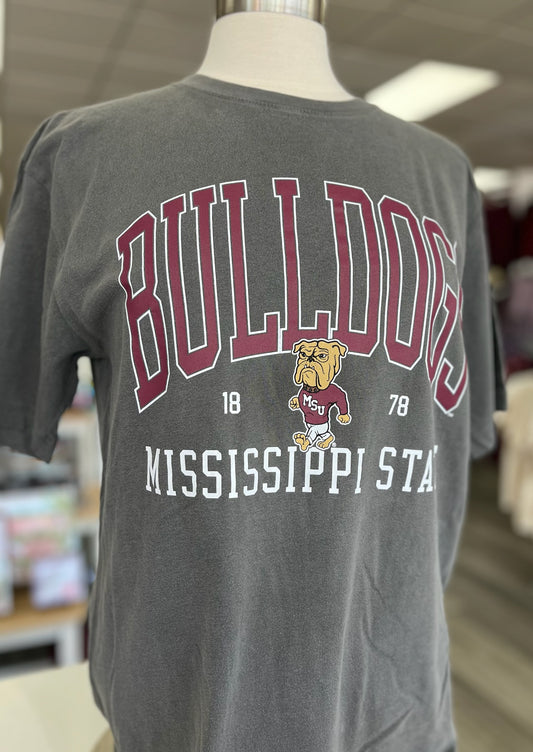 Washed Pepper Bulldogs Arched Mississippi State Tee