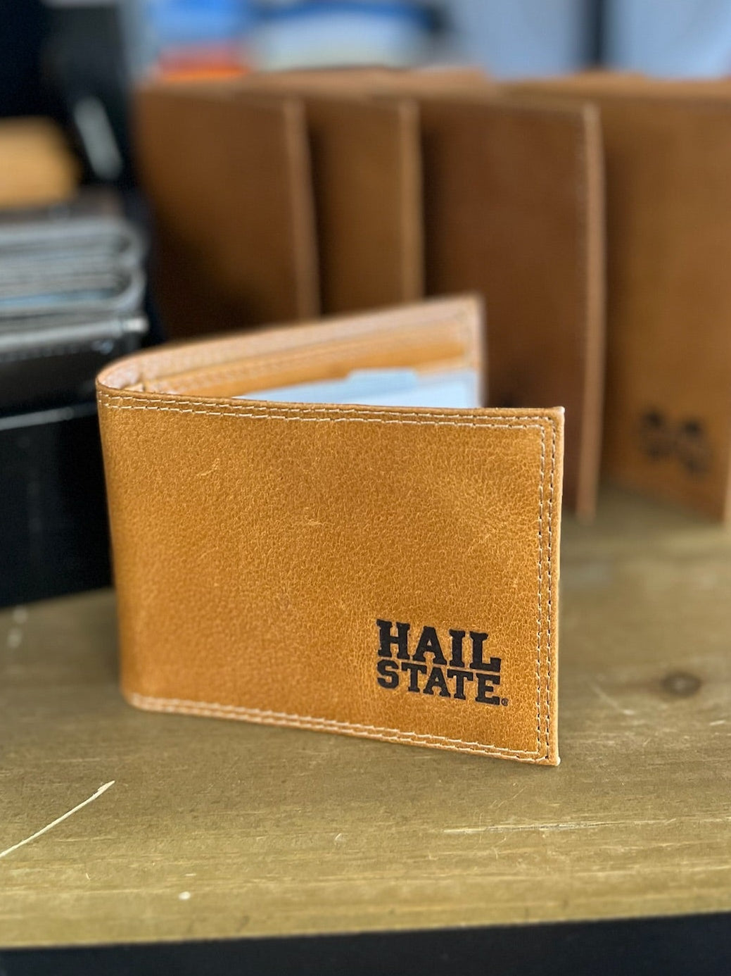 Tan Leather Hail State Debossed Wallets