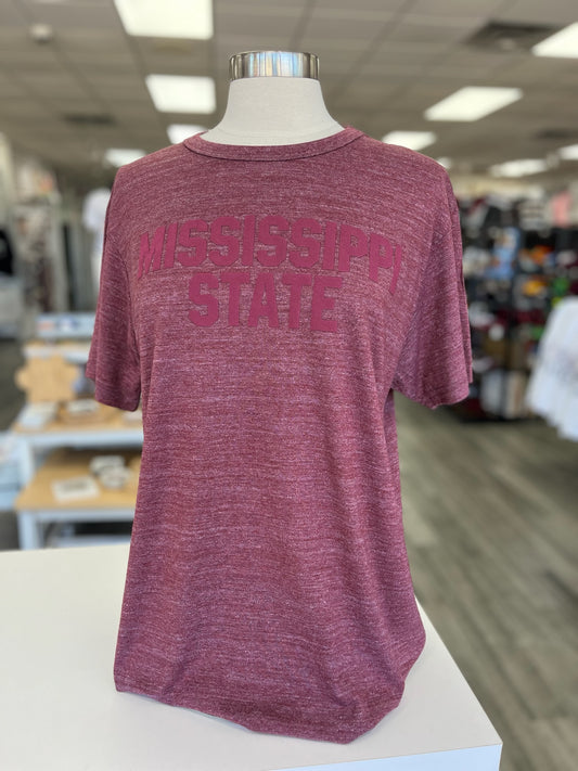 MSU Maroon Monochrome Heather Varsity Tee