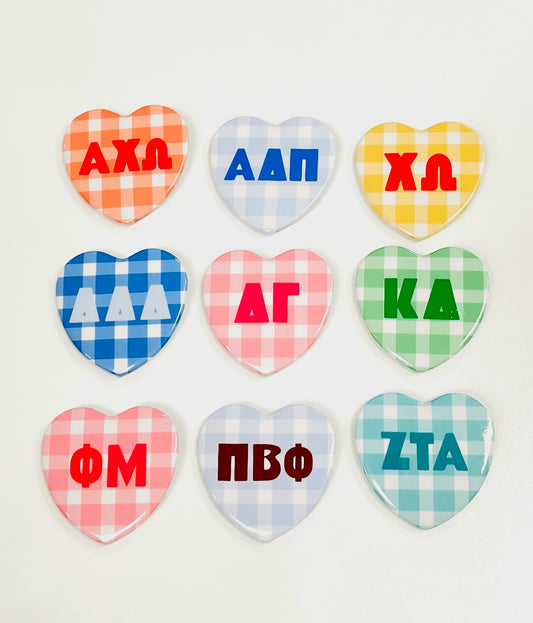 Small Sorority Gingham Heart Shaped Button