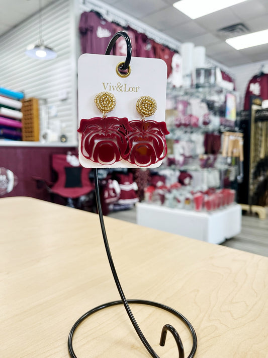 Maroon Acrylic Bulldog Earrings