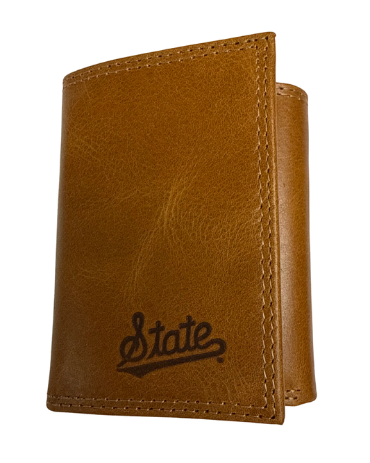 Tan Trifold State Script Wallet