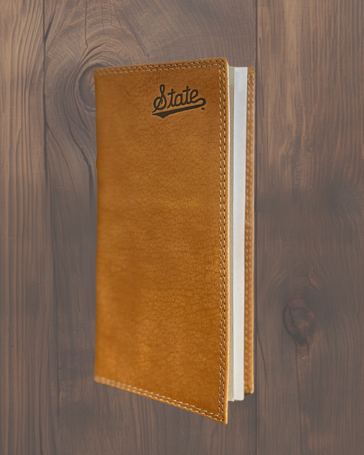 Tan Leather State Script Debossed Wallets