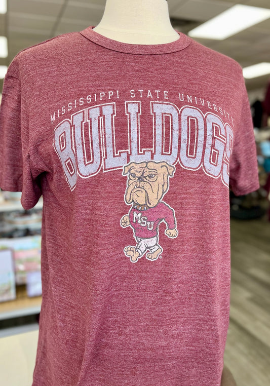 Heathered Maroon Bulldogs Arched Walking Bully Tee