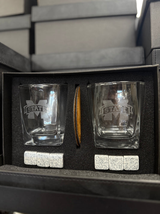 MSU Rocks Glass + Coaster + Frozen Stone Set