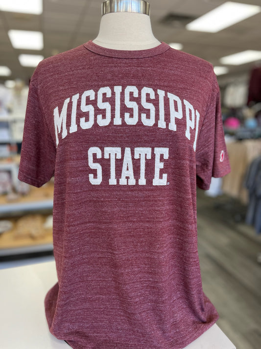 MSU Maroon Heather Varsity Tee
