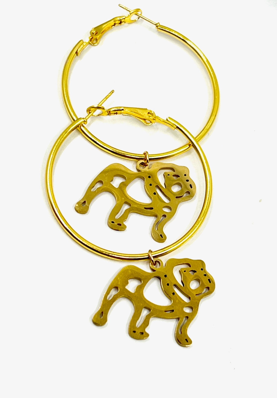 Hanging Bulldog Hoop Earrings