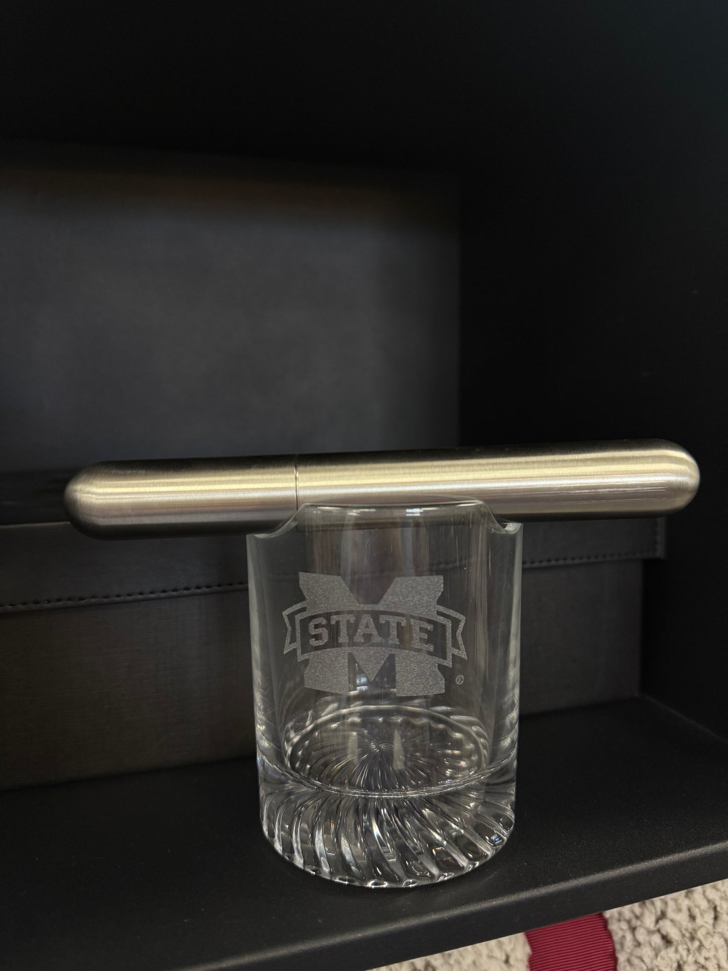 MSU Rocks Glass + Cigar Holder Set