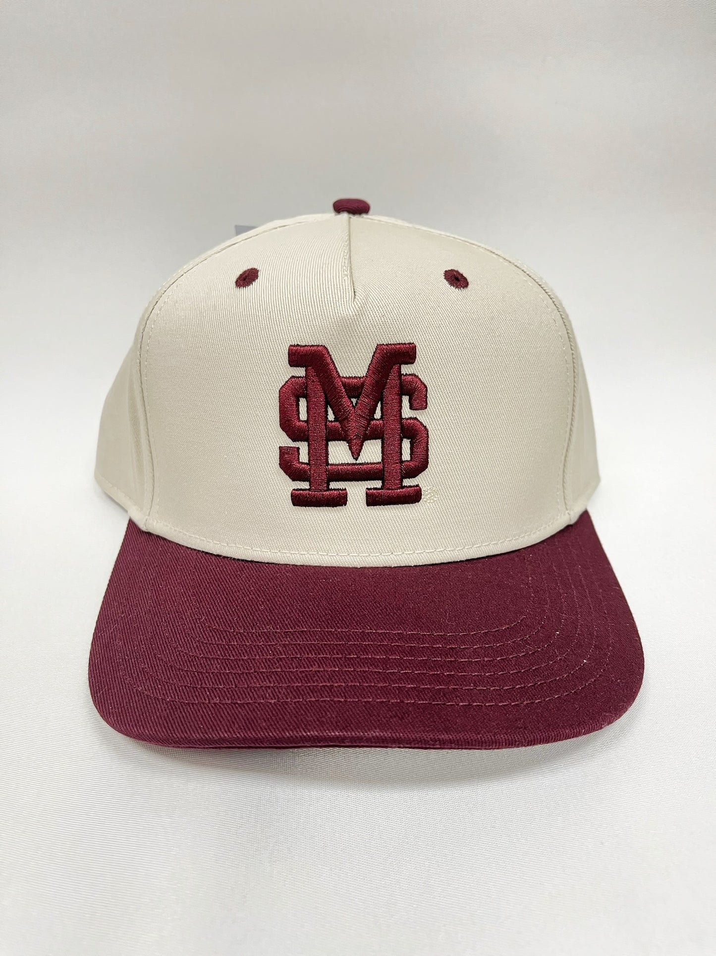 M over S White and Maroon Twill Hat