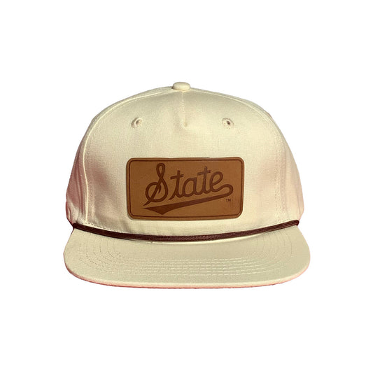 State Script Leather Patch Cream Hat