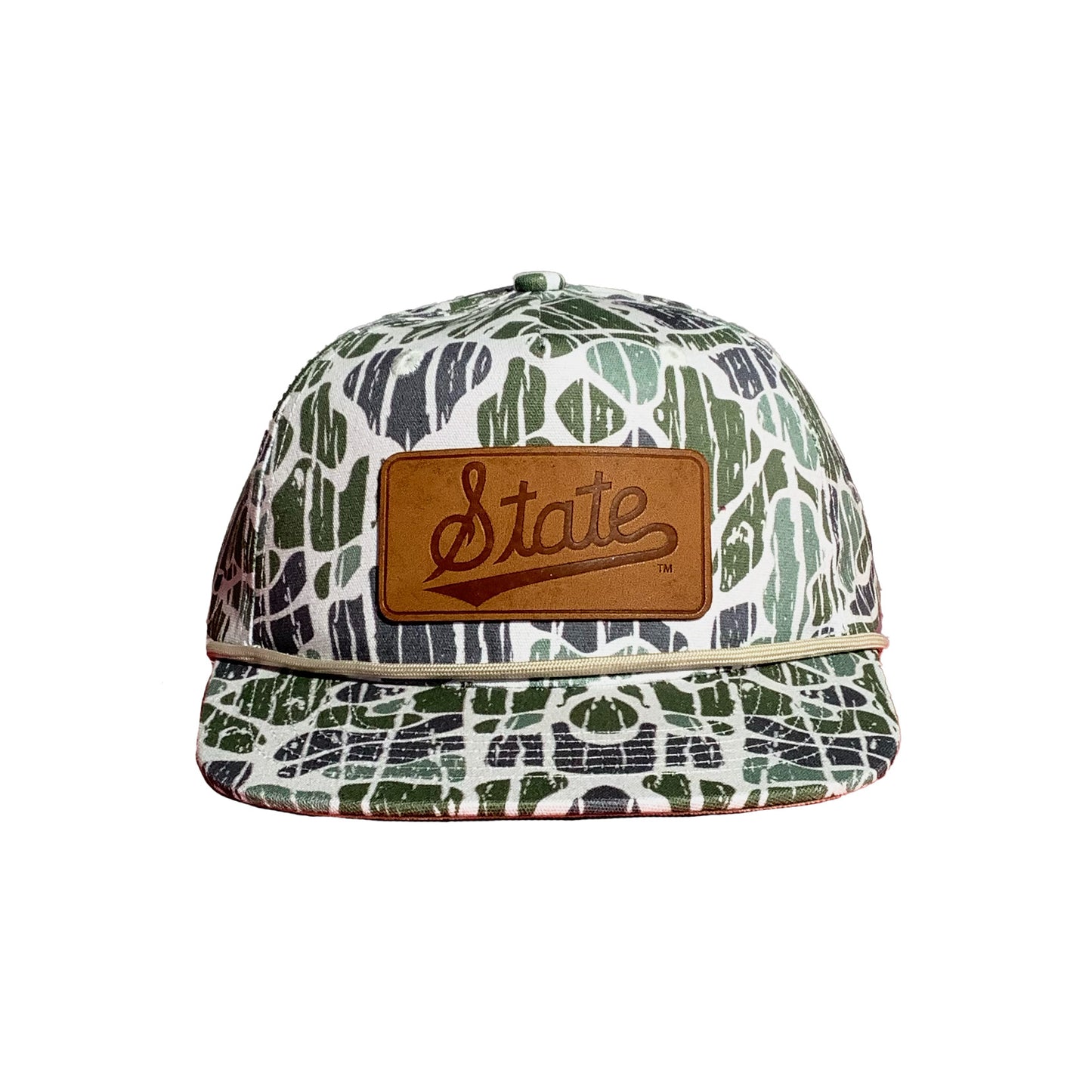 State Script Leather Patch Camo Hat